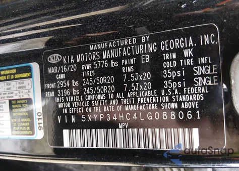 2020 Kia Telluride Ex z USA, uszkodzony, nr VIN 5XYP34HC4LG088061